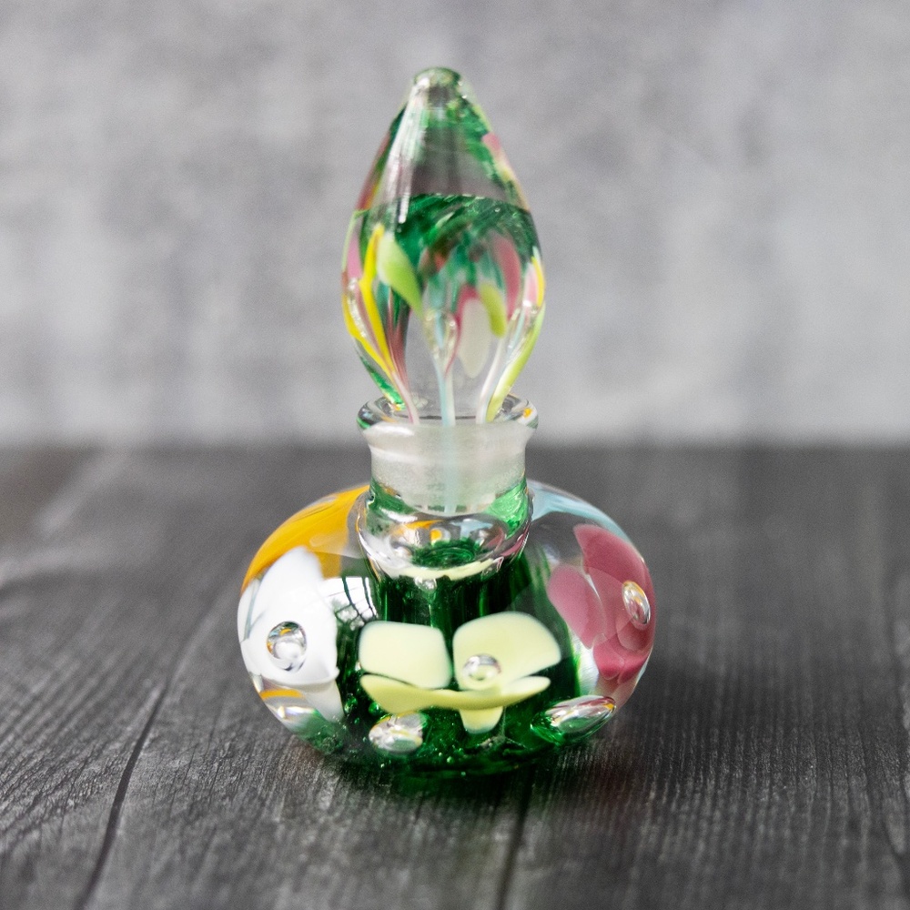 Vintage JOE ST CLAIR Bubble Flower Art Glass Perfume Bottle Signed